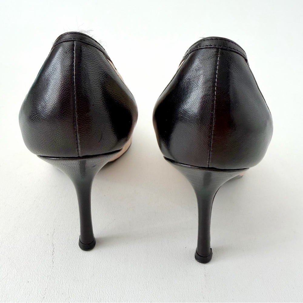 CHANEL || Beige Quilted Leather Black Cap Toe Pointed Pumps Heels EU 37 - Picture 10 of 16